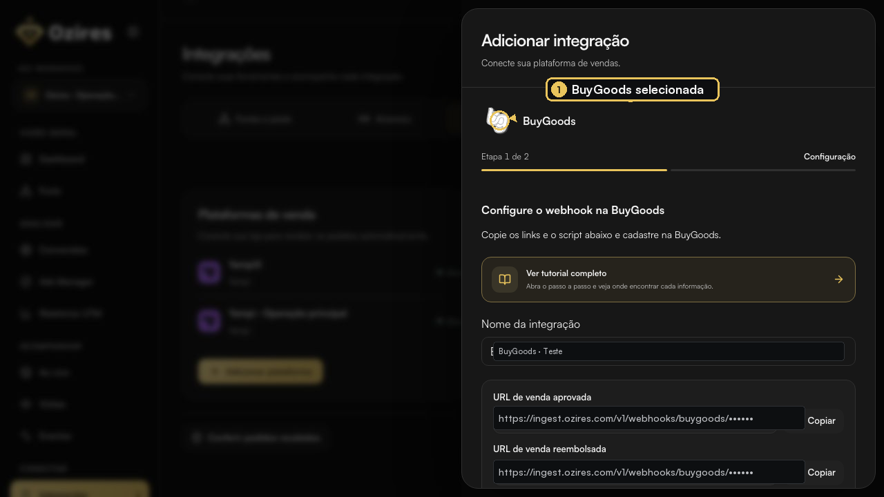 Integração BuyGoods aberta no Ozires
