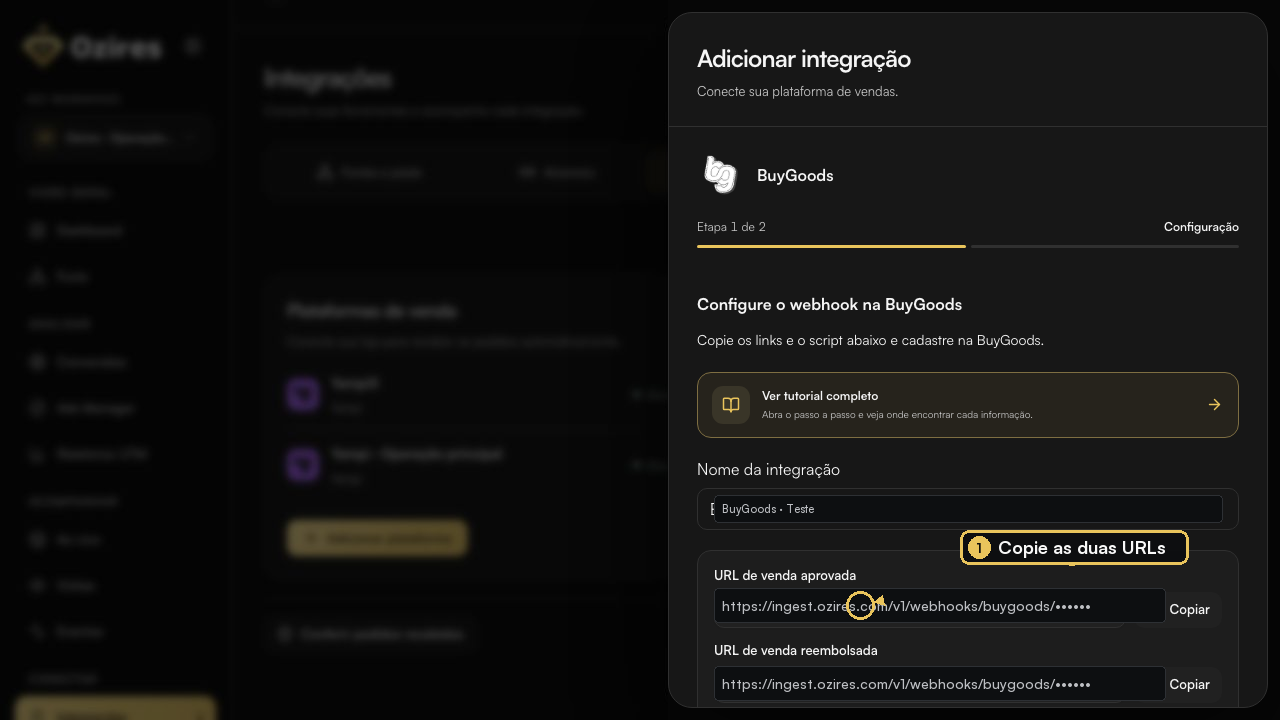URLs de venda aprovada e reembolsada da BuyGoods no Ozires