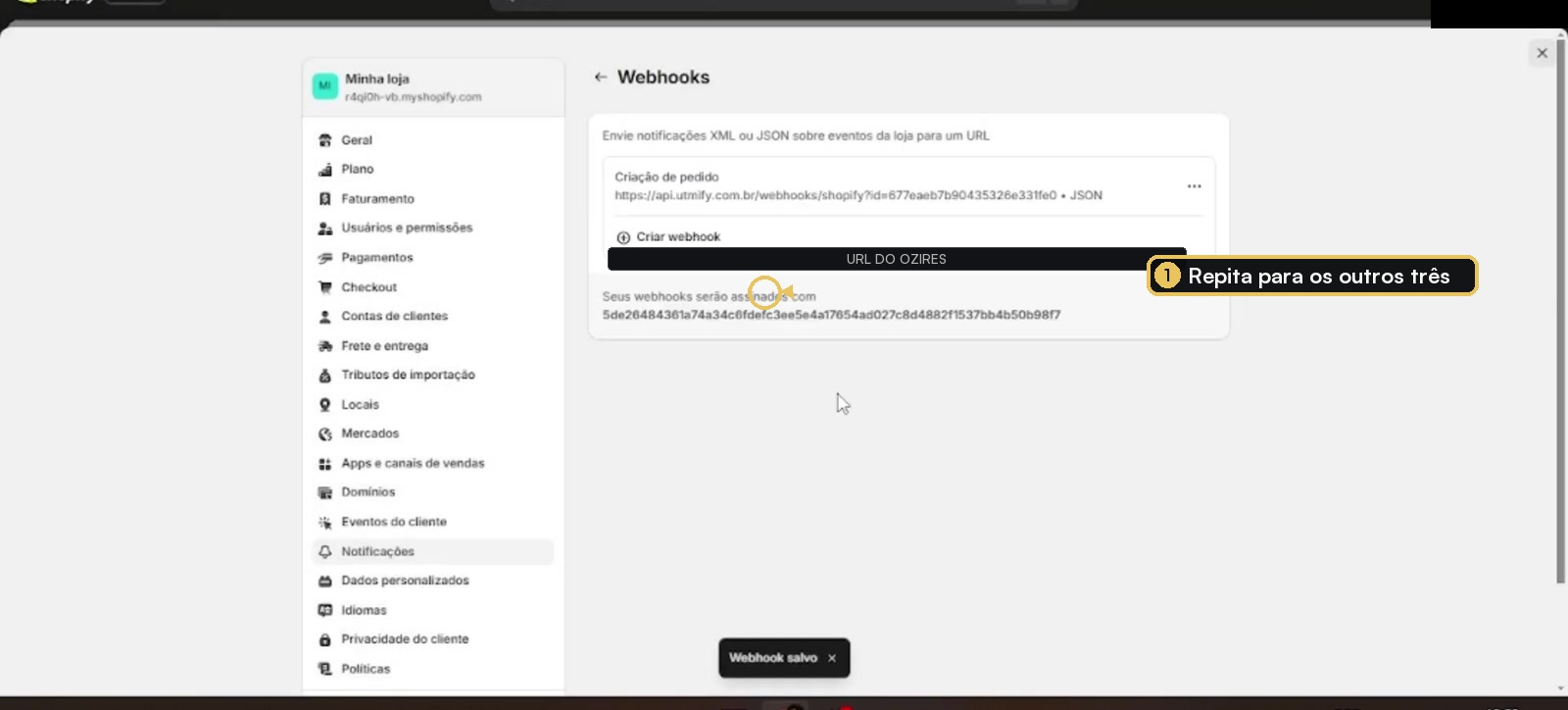 Webhook de criação de pedido salvo na Shopify