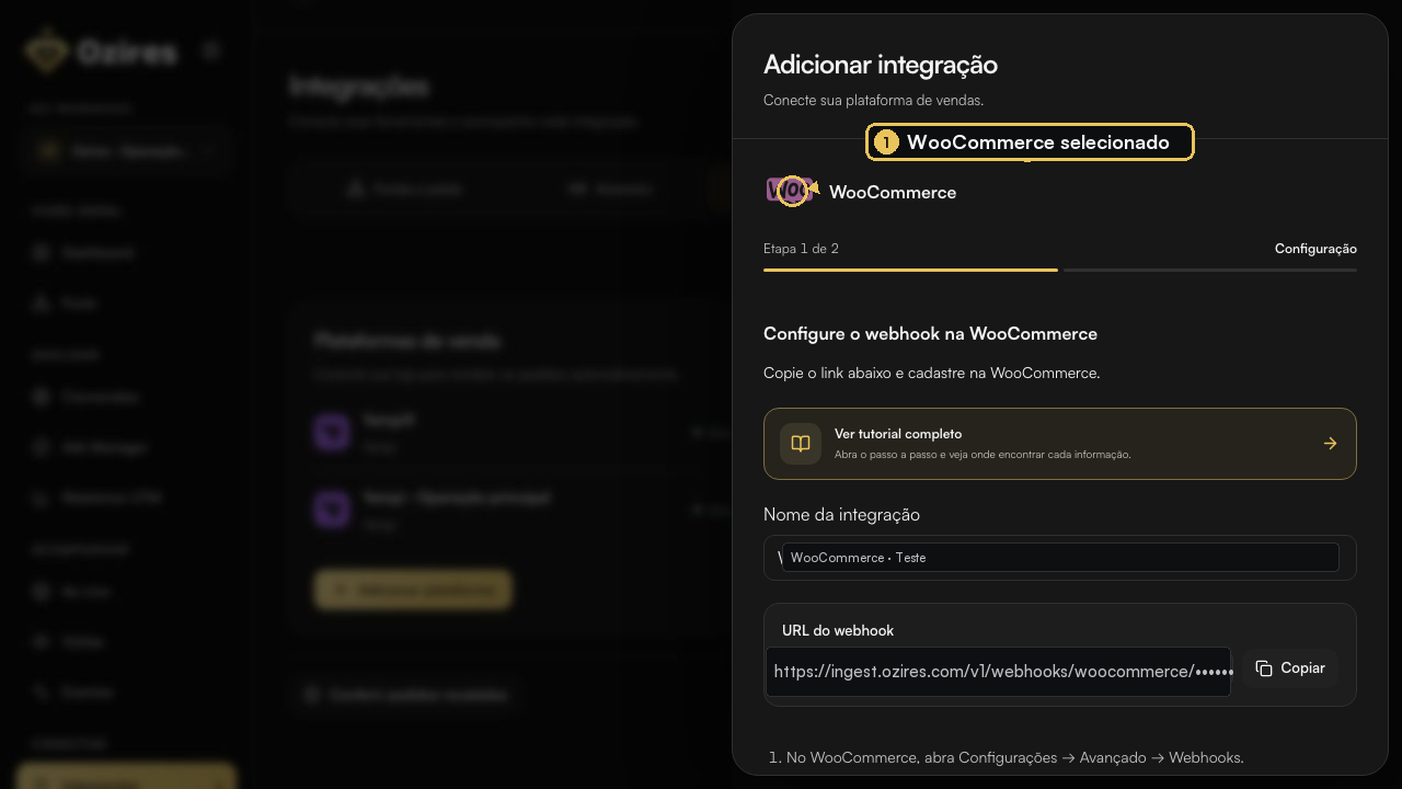 Integração WooCommerce aberta no Ozires