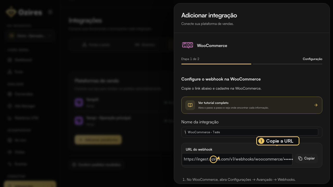 URL do webhook WooCommerce no Ozires